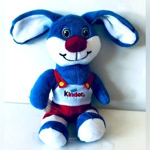Kinder Surprise Bunny Rabbit Plush Blue & White 10”Embroidered Green /Black Eyes